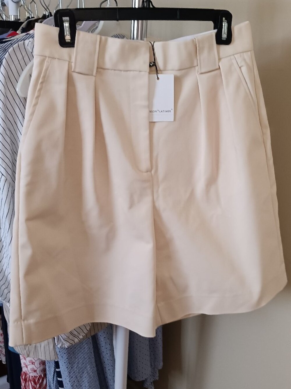 NWT Pleated Tailored Long Shorts Light Khaki Size 10